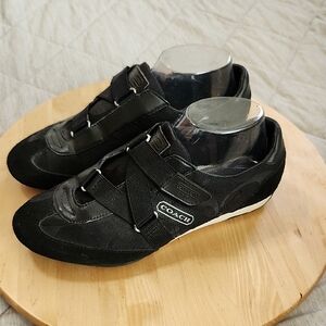 Coach Kyra Black Leather Subtle Monogrammed Sneakers Black Womens 8.5